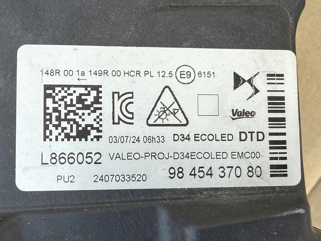 Frontscheinwerfer Citroën Ds3 9845437080 Full LED Rechts Scheinwerfer Headlight