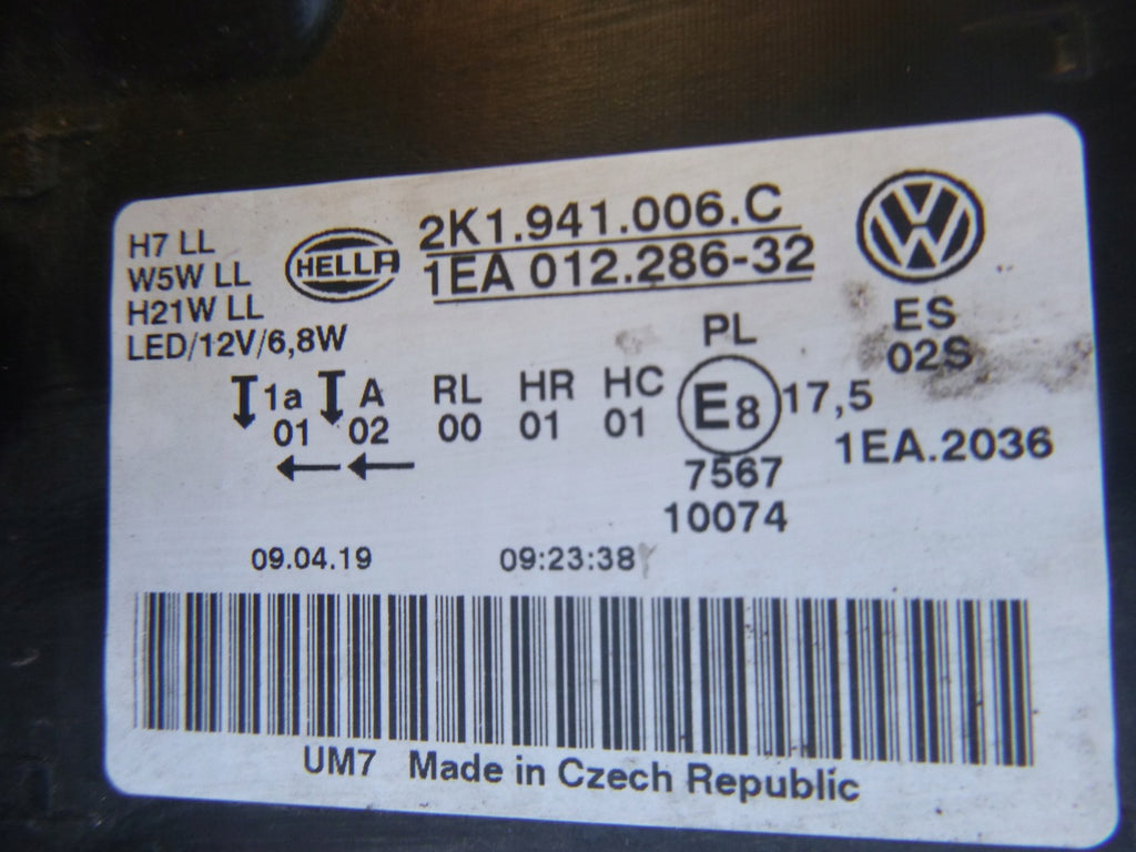 Frontscheinwerfer VW Caddy 2K1941006C Halogen Rechts Scheinwerfer Headlight SCH3613493141ek