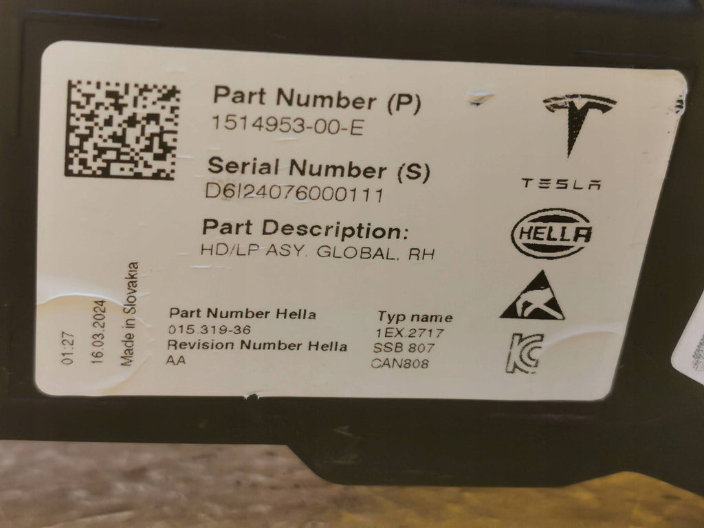 Frontscheinwerfer Tesla Model 3 1514953-00-E LED Rechts Scheinwerfer Headlight