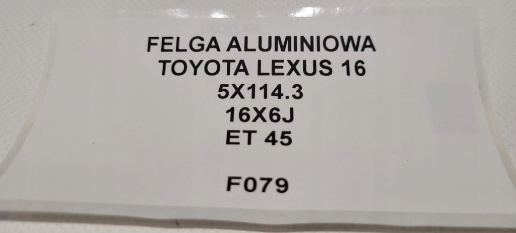 1x Alufelge 16 Zoll 6.0" 5x114.3 45ET Lexus Rim Wheel FEL6037685303kt