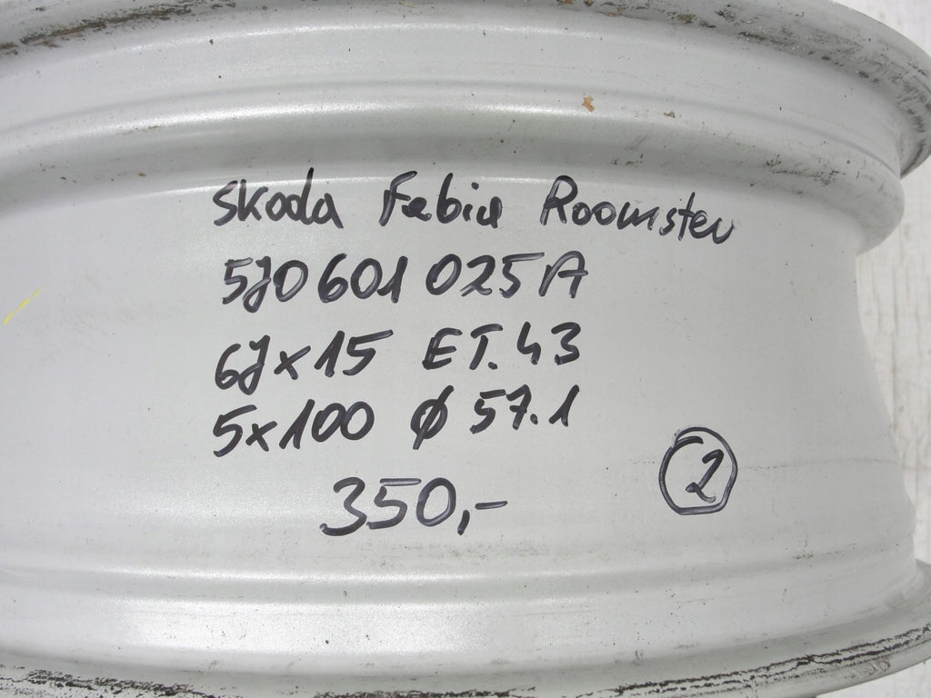 1x Alufelge 15 Zoll 6.0" 5x100 43ET 5J0601025A Skoda Roomster Rim Wheel FEL7811599371uu