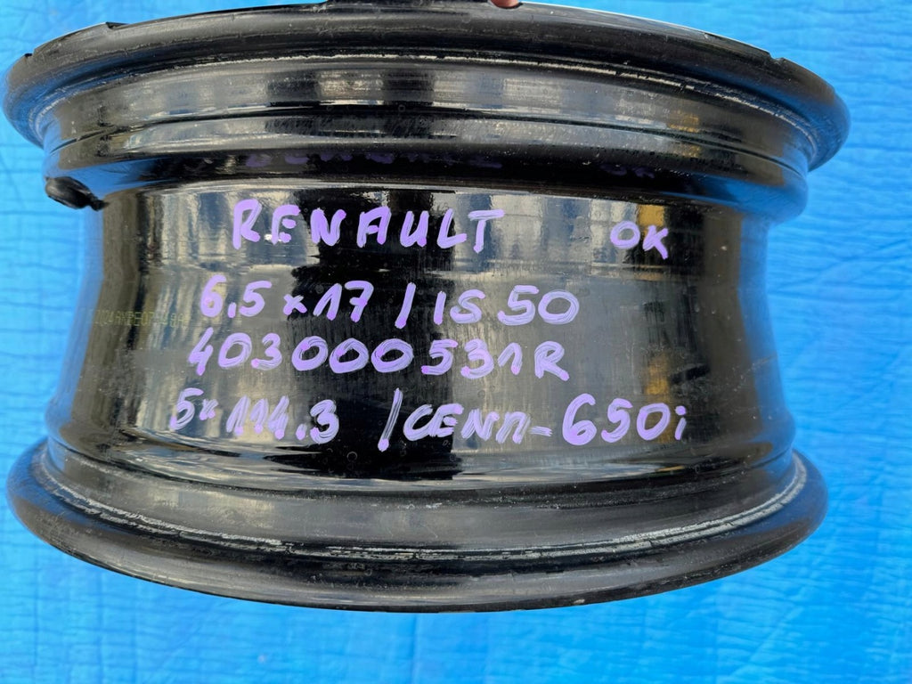 1x Alufelge 17 Zoll 6.5" 5x114.3 50ET Glanz Schwarz 403000531R Renault Rim Wheel FEL9732313385er