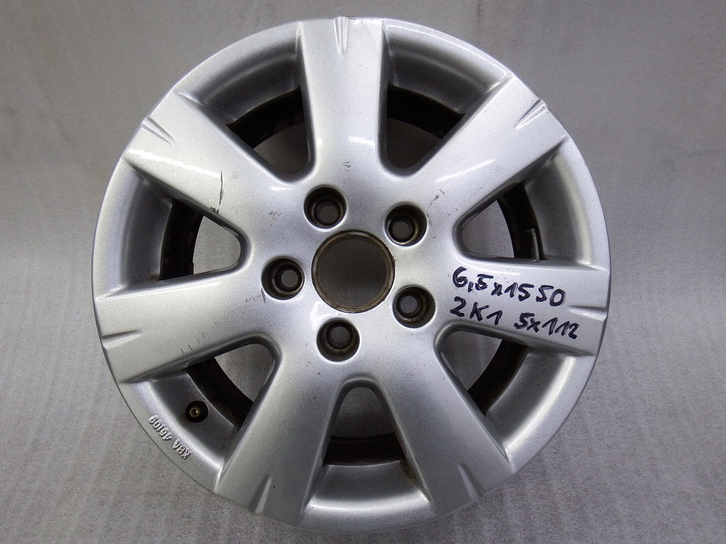 1x Alufelge 15 Zoll 6.5" 5x112 50ET Glanz Silber 2K1071495666 VW Touran