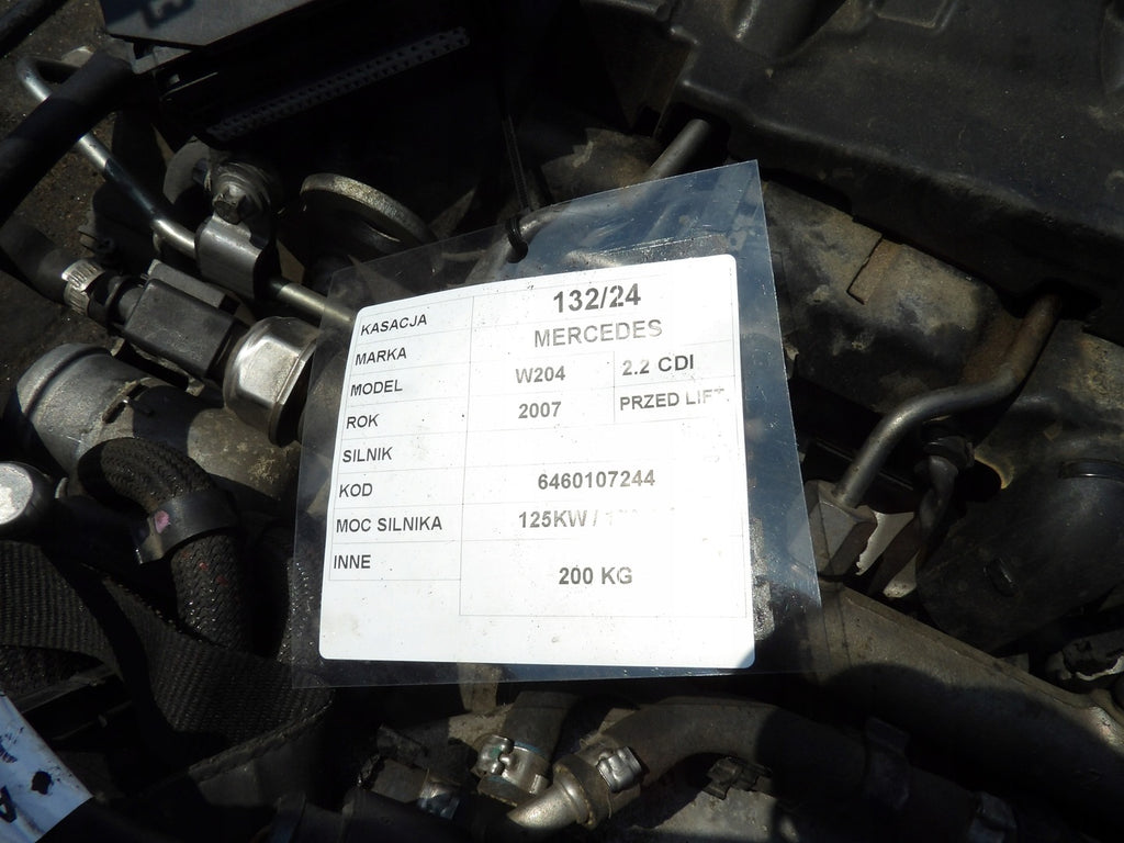 Motor Mercedes-Benz W204 6460107244 2.2 CDI 170PS 125kW 2007 Diesel Komplett
