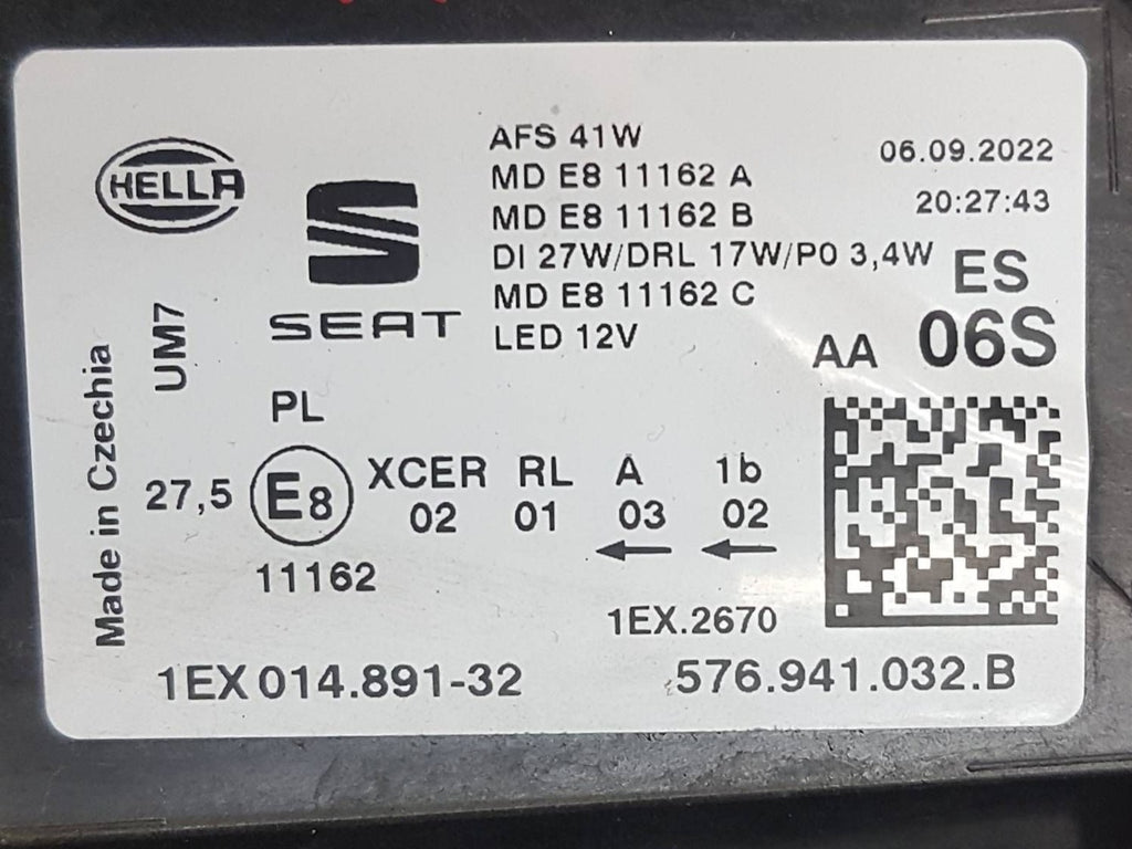 Frontscheinwerfer Seat Ateca 576941032B LED Rechts Scheinwerfer Headlight