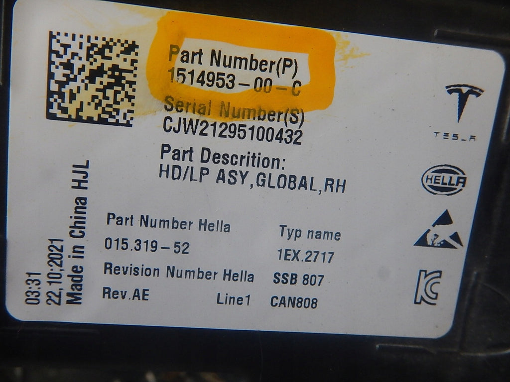Frontscheinwerfer Tesla 3 Y 1514953 Laser Rechts Scheinwerfer Headlight