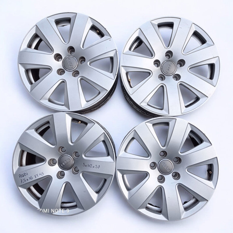 4x Alufelge 16 Zoll 7.5" 5x112 45ET Glanz Silber 4F0601025AB Audi Super