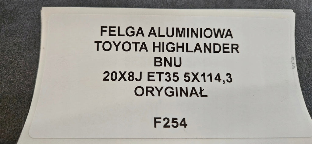 1x Alufelge 20 Zoll 8.0" 5x114.3 35ET Glanz Toyota Highlander Rim Wheel FEL8989808994ic