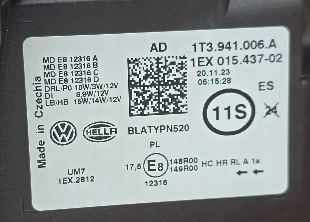 Frontscheinwerfer VW 1t3 1T3941006A LED Rechts Scheinwerfer Headlight SCH5557515945nw