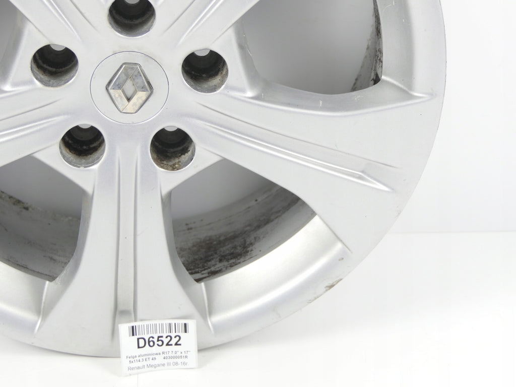 1x Alufelge 17 Zoll 7.0" 5x114.3 403000051R Renault Megane III 1 Scenic FEL8576382882cz