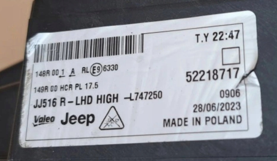 Frontscheinwerfer Jeep 52218717 Full LED Rechts Scheinwerfer Headlight