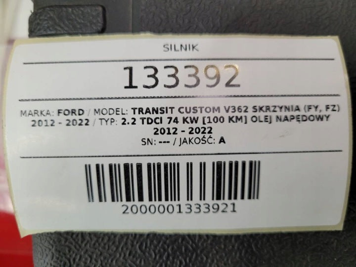 Motor Ford Transit Custom DRFF 2.2 TDCI 100PS 74kW 175TKm 2012 Diesel Komplett MOT4840513914xd
