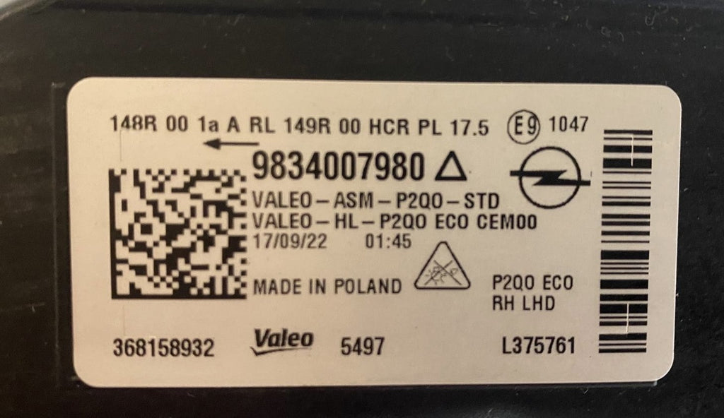 Frontscheinwerfer Opel Mokka 9834007980 Full LED Rechts Scheinwerfer Headlight SCH4652801671mm