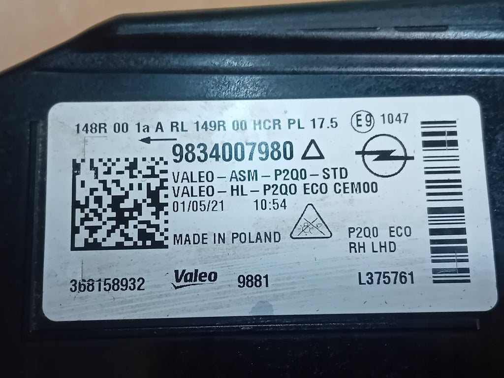 Frontscheinwerfer Opel Mokka 9834007980 LED Rechts Scheinwerfer Headlight SCH7074087868ci